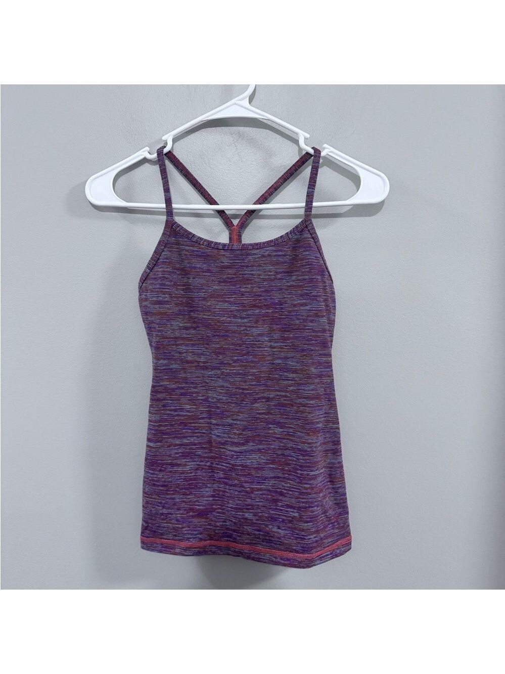 Lululemon Athletica Power Y Purple Striped Fitted Athletic Tank Top